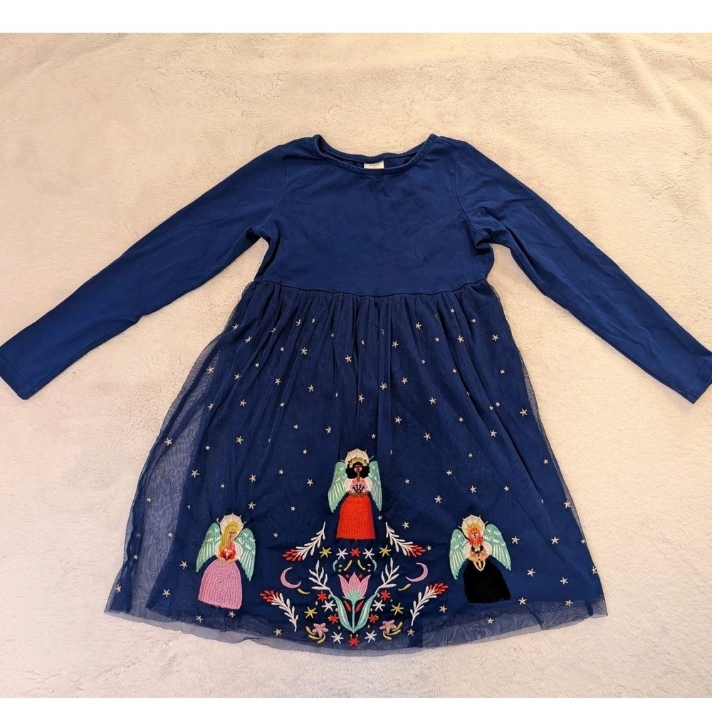 Hanna Andersson Character Dress Blue Tulle Embroidered Angels  Holiday Sz 8 130
